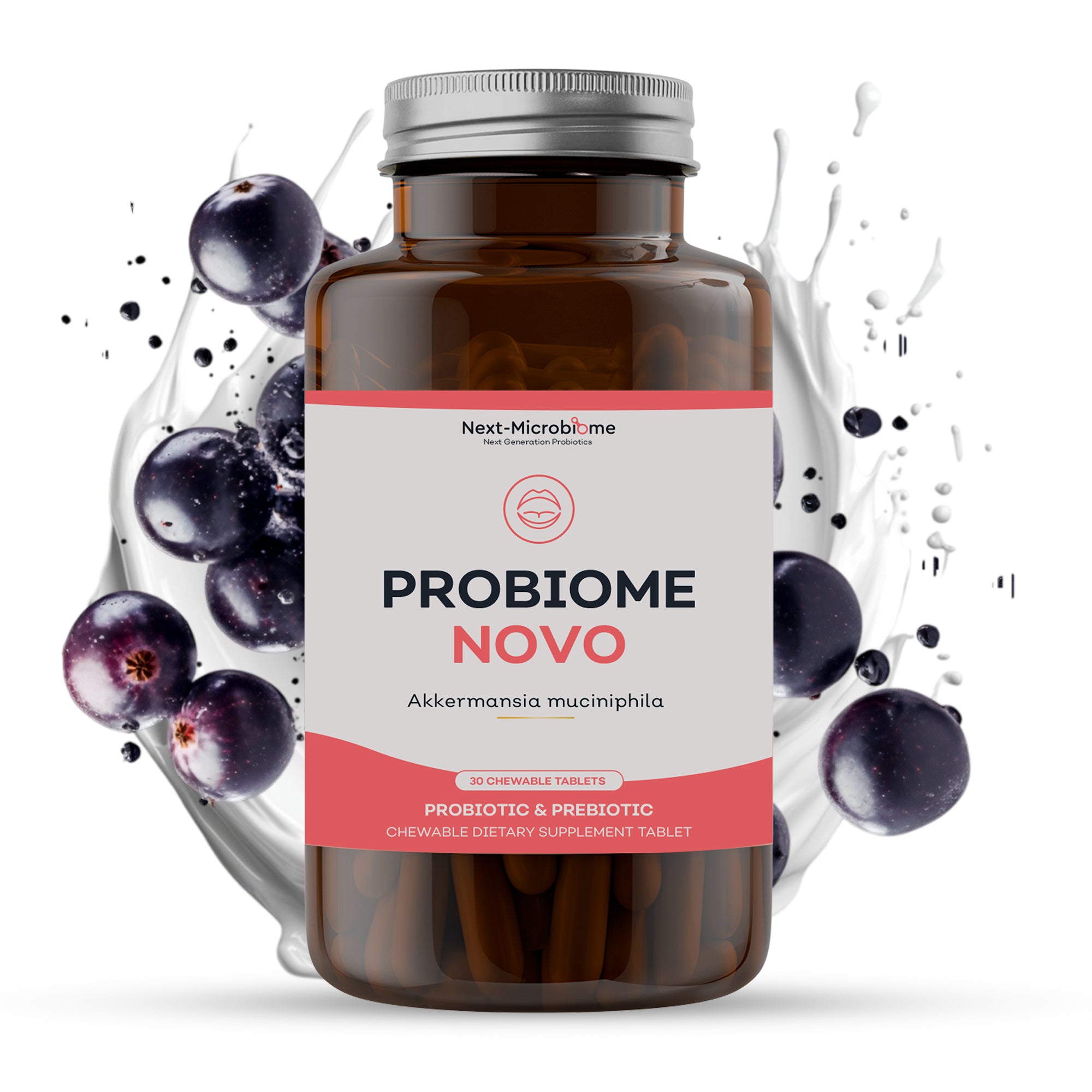 Probiome-Novo – Präbiotisches & probiotisches Nahrungsergänzungsmittel mit Akkermansia muciniphila, 60 Kautabletten für die orale Mikrobiota