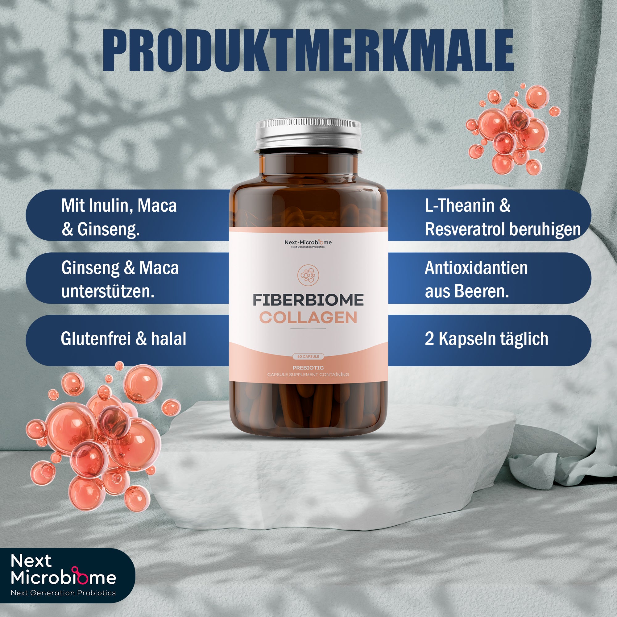 Fiberbiome-Collagen – Kollagen & Präbiotika für Darm- und Körpergesundheit, 60 Kapseln