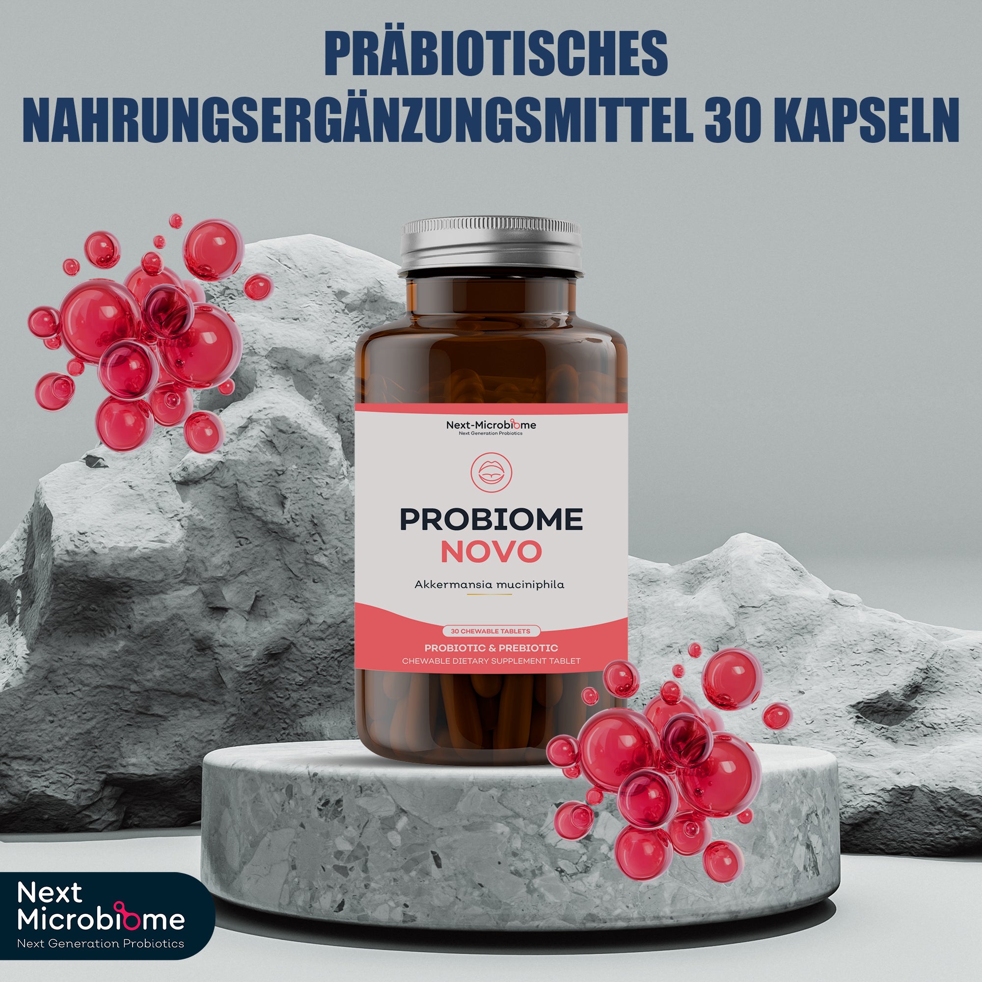 Probiome-Novo – Präbiotisches & probiotisches Nahrungsergänzungsmittel mit Akkermansia muciniphila, 60 Kautabletten für die orale Mikrobiota