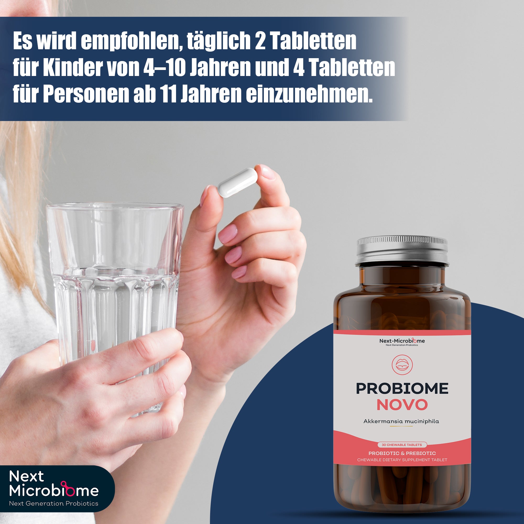 Probiome-Novo – Präbiotisches & probiotisches Nahrungsergänzungsmittel mit Akkermansia muciniphila, 60 Kautabletten für die orale Mikrobiota