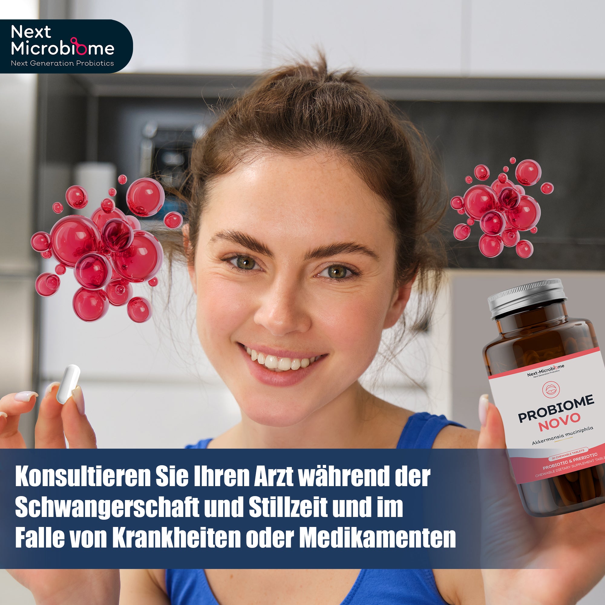 Probiome-Novo – Präbiotisches & probiotisches Nahrungsergänzungsmittel mit Akkermansia muciniphila, 60 Kautabletten für die orale Mikrobiota