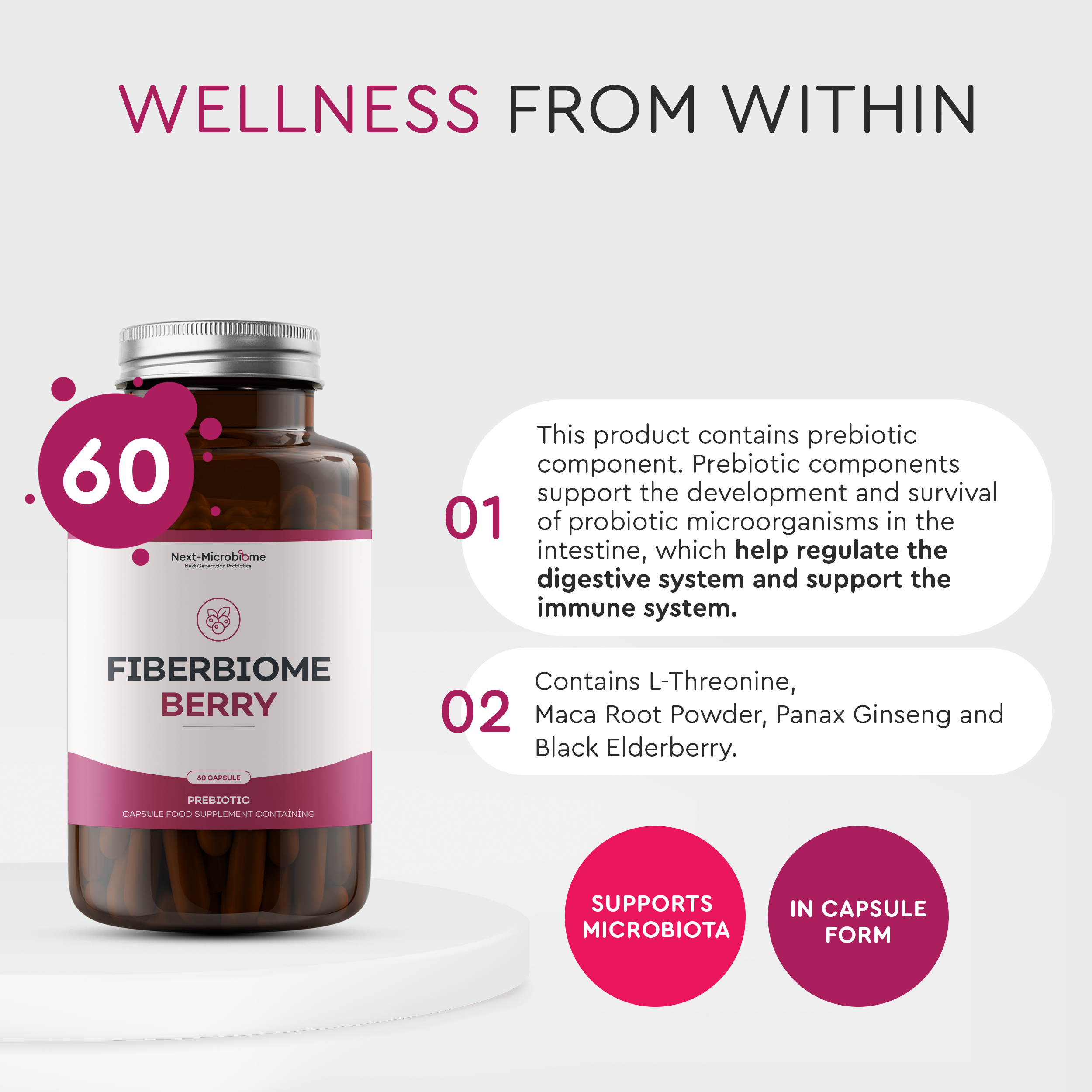 Fiberbiome-Berry – Präbiotisches Nahrungsergänzungsmittel für die Darmgesundheit, 60 Kapseln